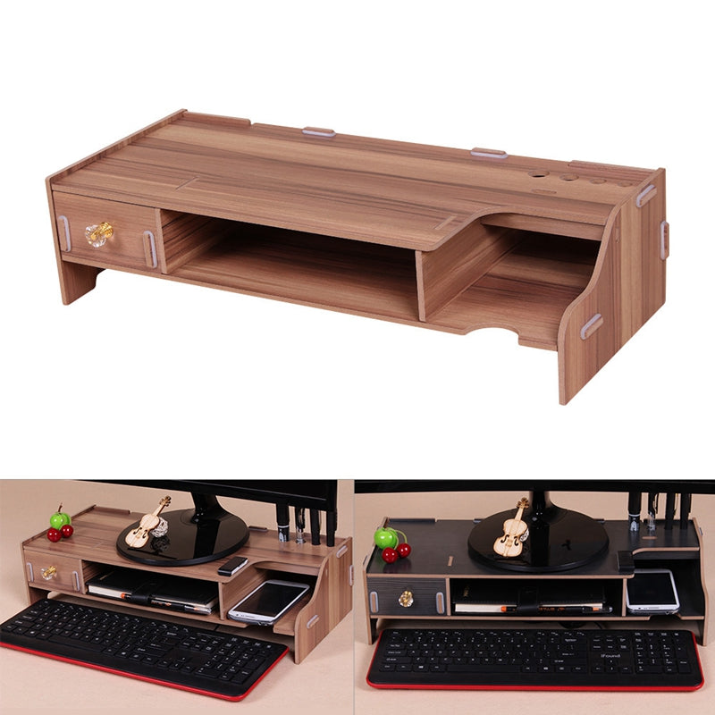 Wooden Monitor Stand Riser Computer Desk Organizer with Keyboard Storage