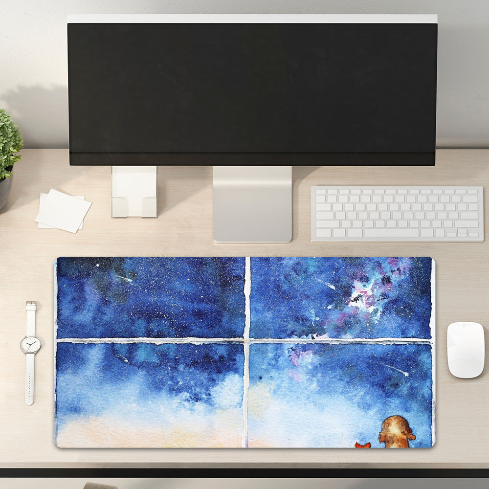 Watercolour Meteor Window XL Desk Mat – 400×800mm, Anti-Slip PVC