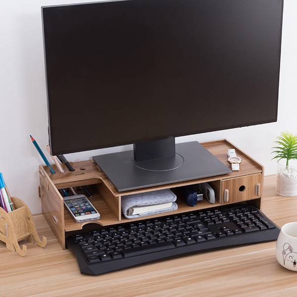 Wooden Monitor Stand Riser Computer Desk Organizer with Keyboard Storage