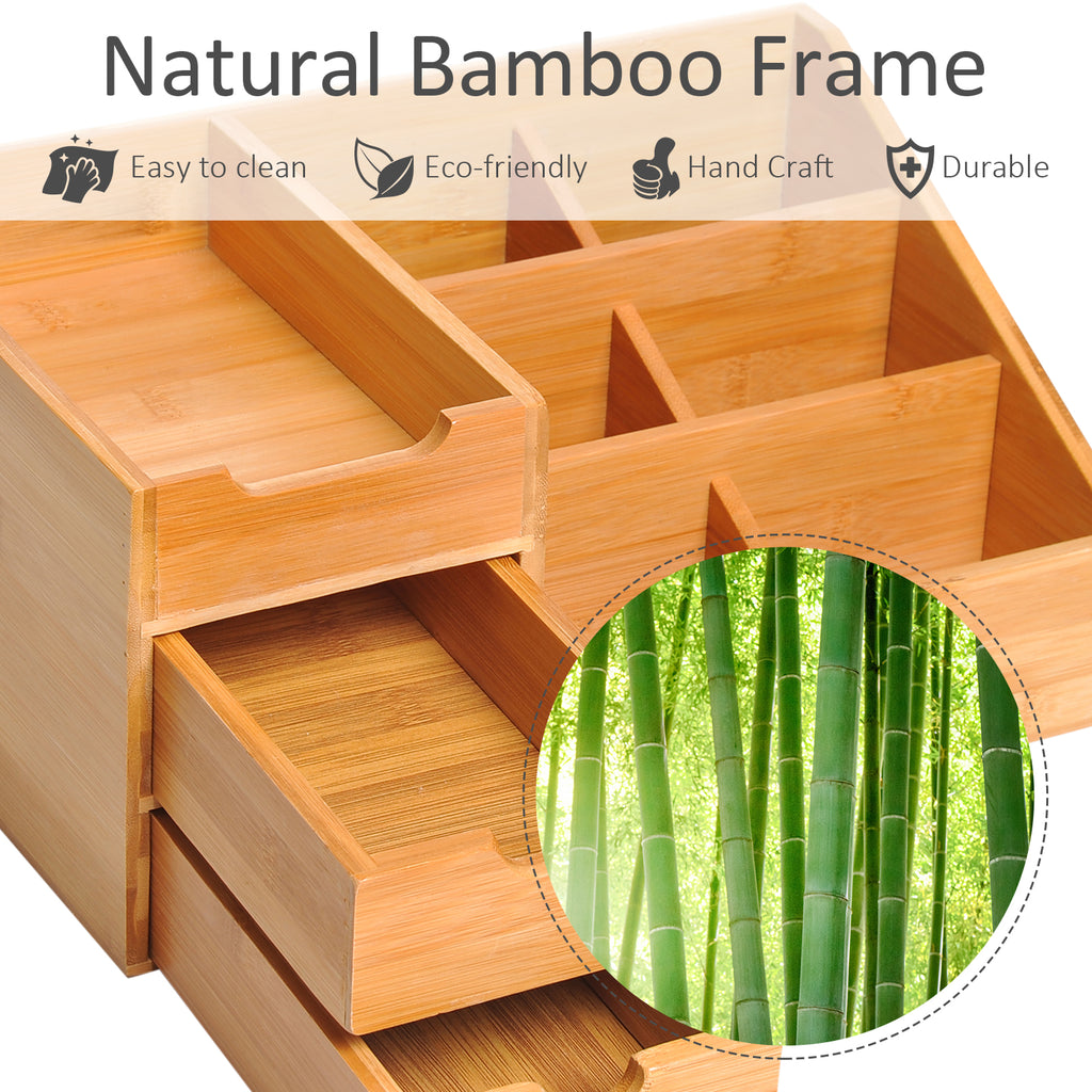 Natural Bamboo Desk Organizer – Multi-Function Storage Caddy with 7 Compartments & Drawers