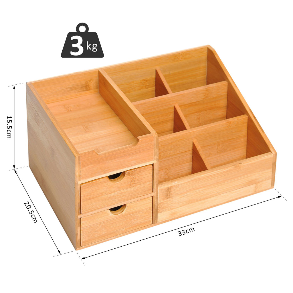 Natural Bamboo Desk Organizer – Multi-Function Storage Caddy with 7 Compartments & Drawers
