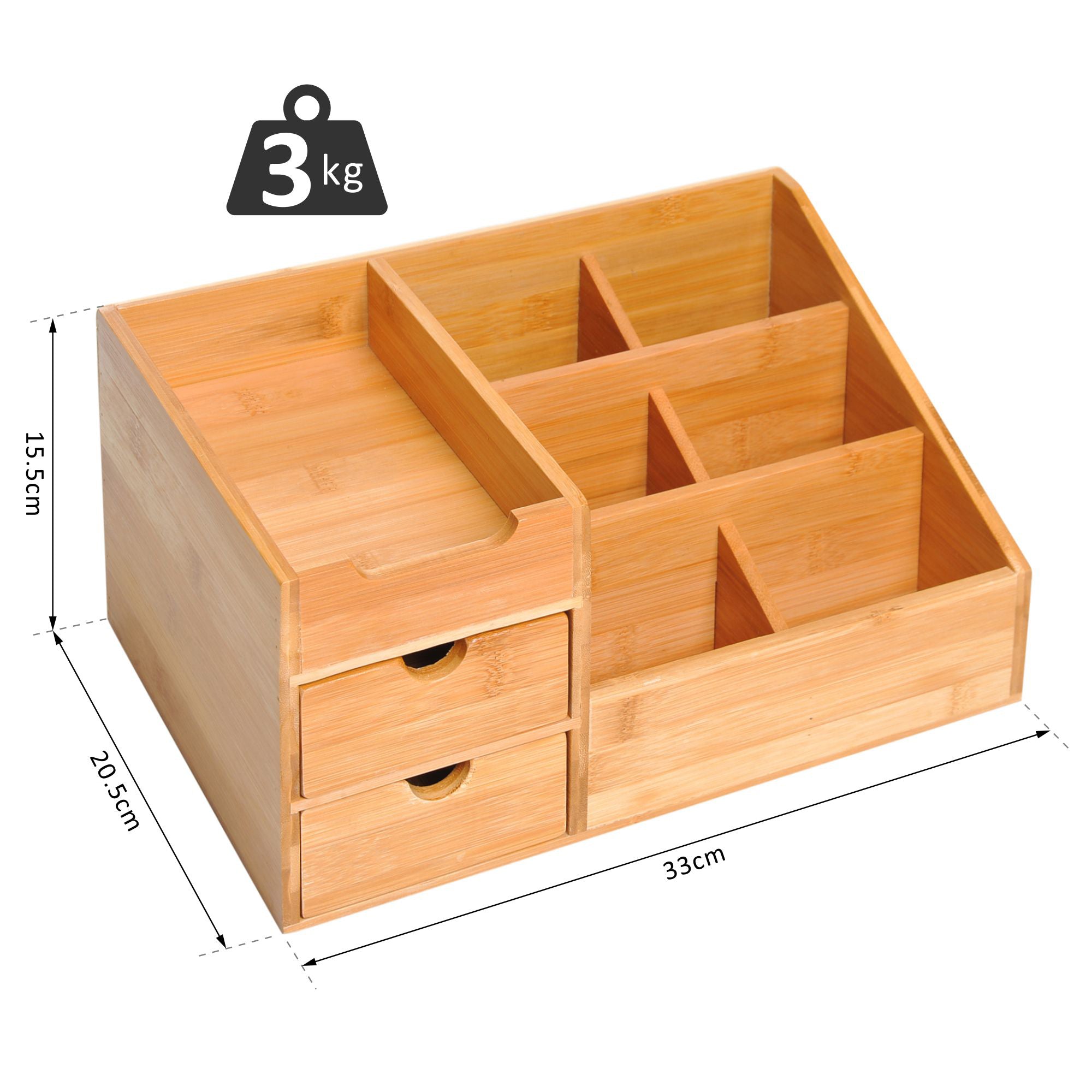 Natural Bamboo Desk Organizer – Multi-Function Storage Caddy with 7 Compartments & Drawers