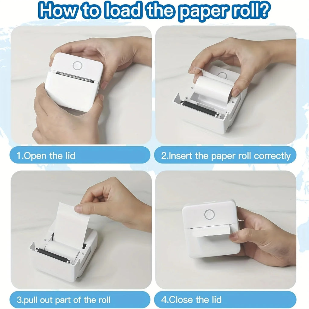SnapRoll Mini Bluetooth Photo Printer Set – Wireless Pocket Printer with 5 Sticker Rolls & Thermal Paper Bundle
