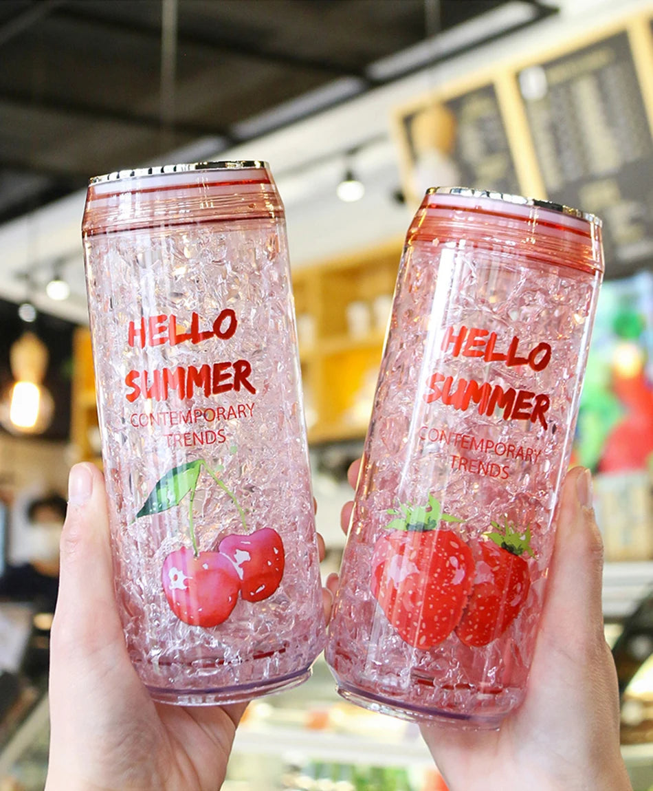 KawaiiCan Cute Plastic Water Bottle with Straw – Summer Ice Cup