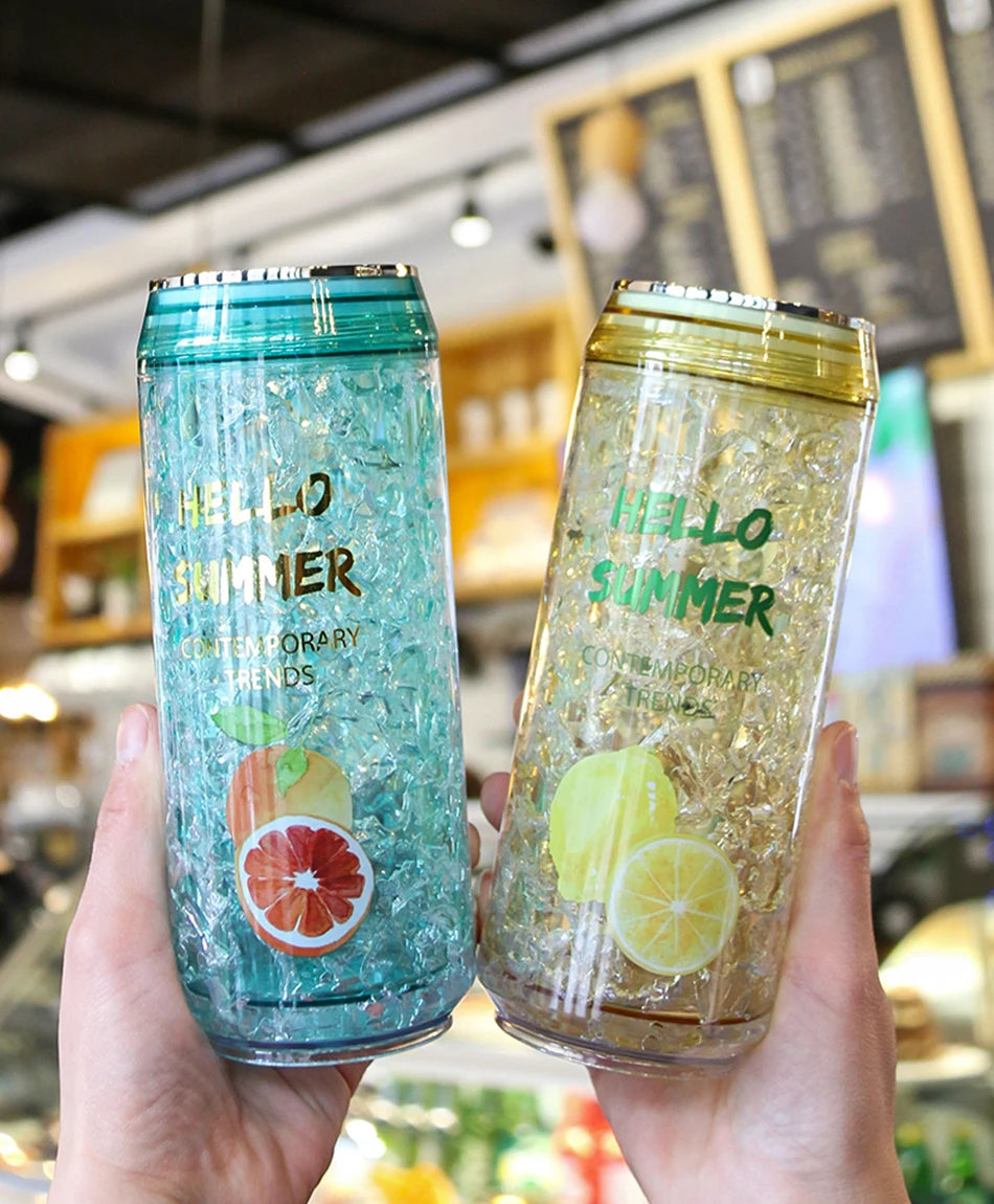 KawaiiCan Cute Plastic Water Bottle with Straw – Summer Ice Cup