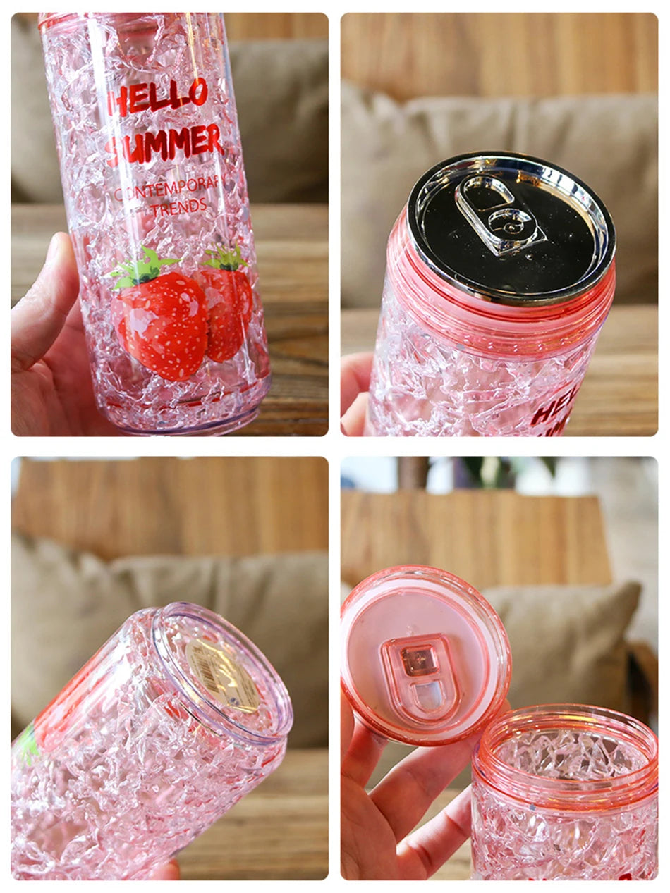 KawaiiCan Cute Plastic Water Bottle with Straw – Summer Ice Cup