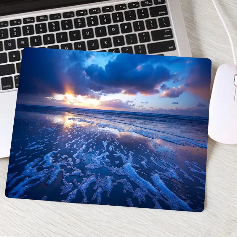 Tropical Breeze Beach Waves Gaming Mouse Pad – Palm Landscape Desk Mat | Anti-Slip Natural Rubber XXL Mouse Carpet for Office & Setup Aesthetic