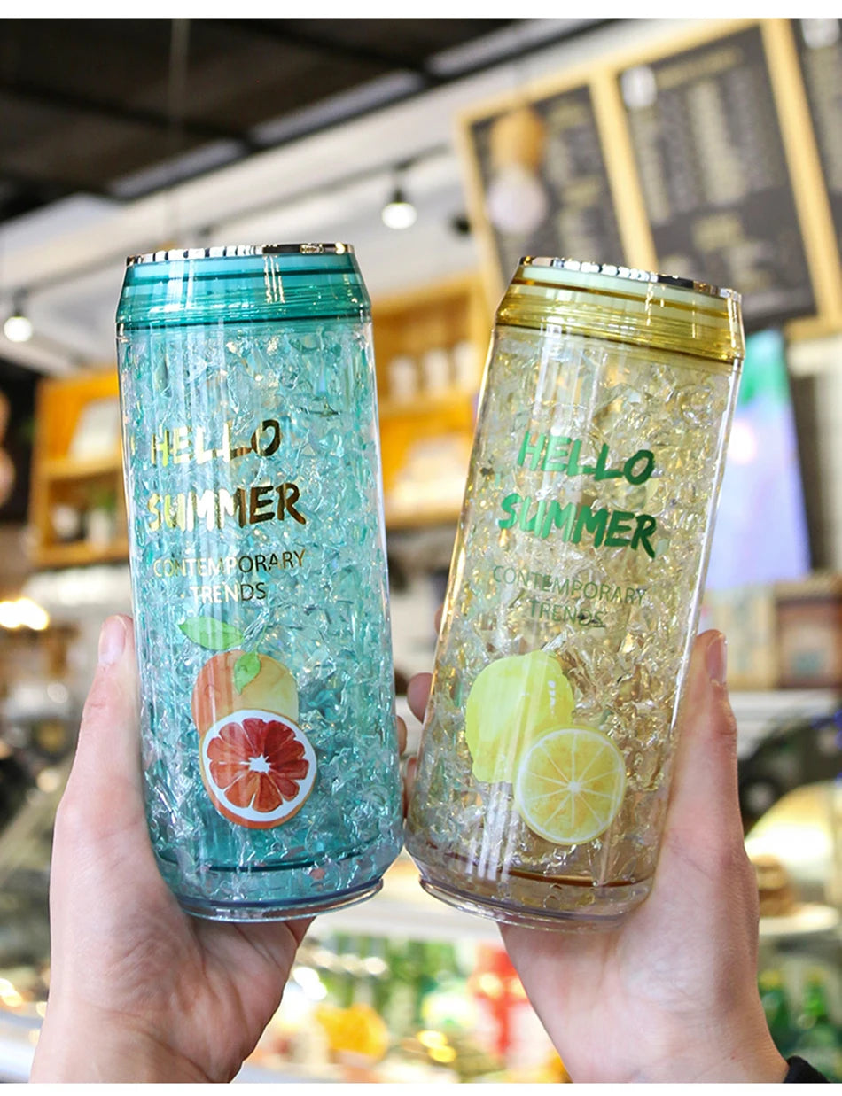 KawaiiCan Cute Plastic Water Bottle with Straw – Summer Ice Cup