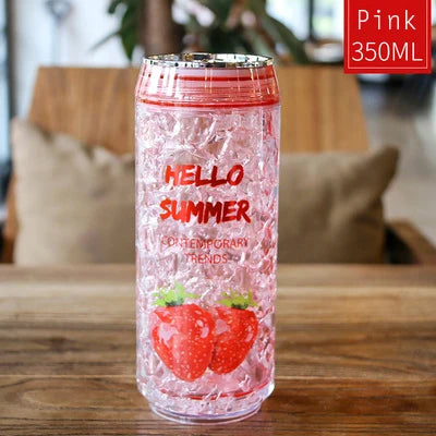 KawaiiCan Cute Plastic Water Bottle with Straw – Summer Ice Cup