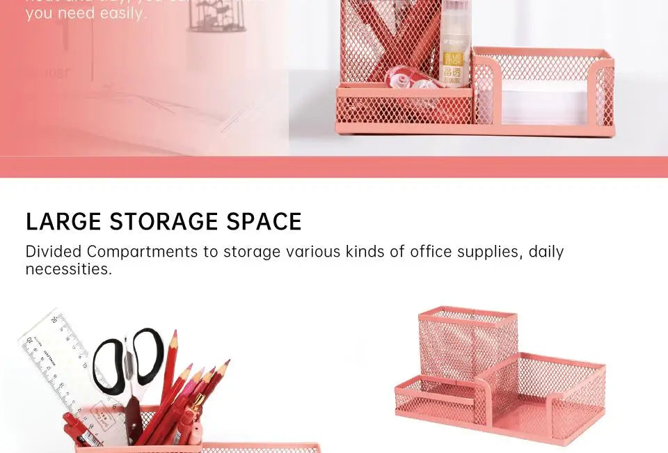 Mesh Desk Organizer Metal Office Storage Box with Compartment Stationery Holder Office Supplies