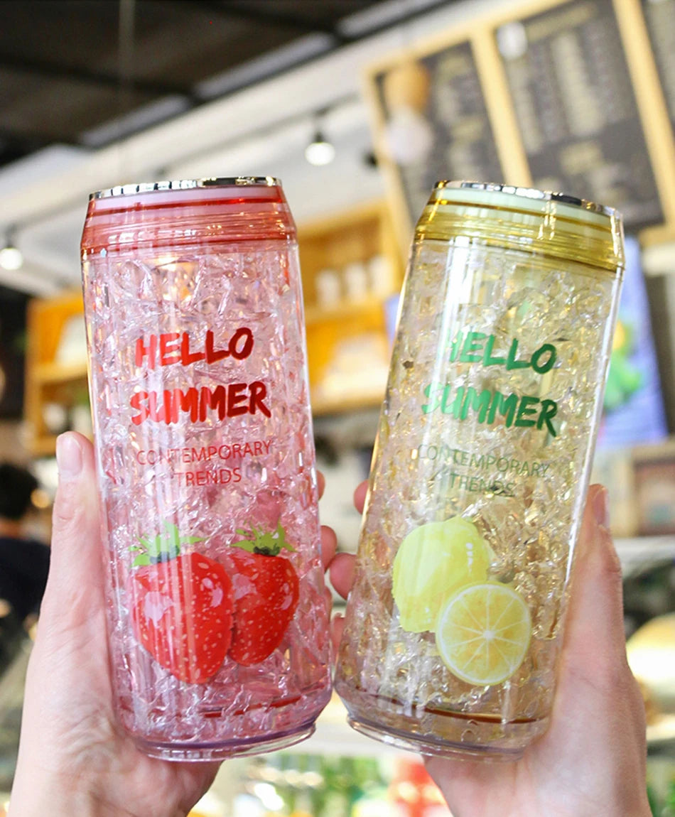 KawaiiCan Cute Plastic Water Bottle with Straw – Summer Ice Cup