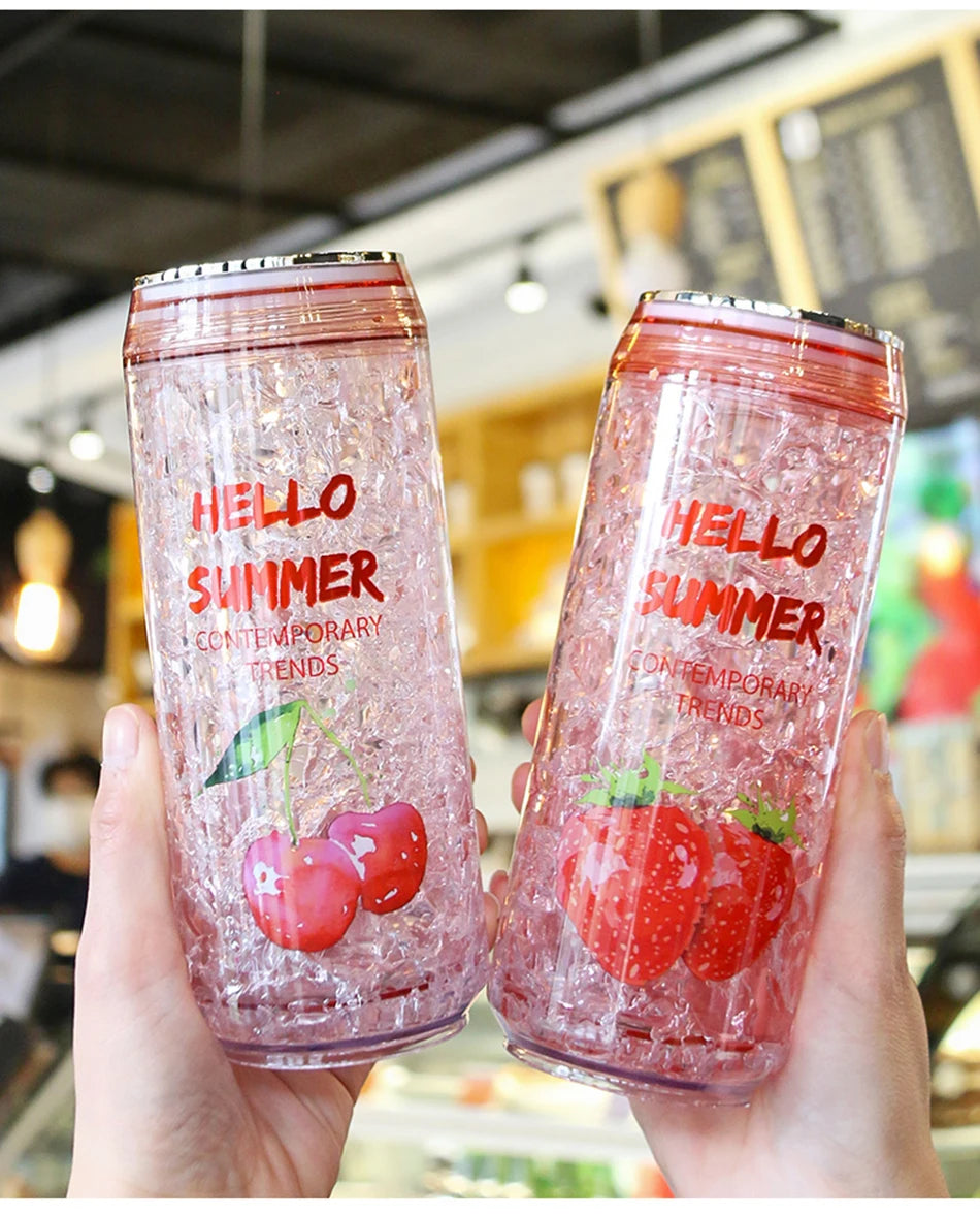 KawaiiCan Cute Plastic Water Bottle with Straw – Summer Ice Cup