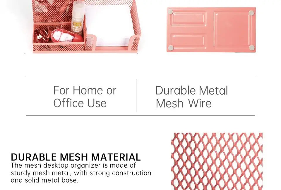 Mesh Desk Organizer Metal Office Storage Box with Compartment Stationery Holder Office Supplies
