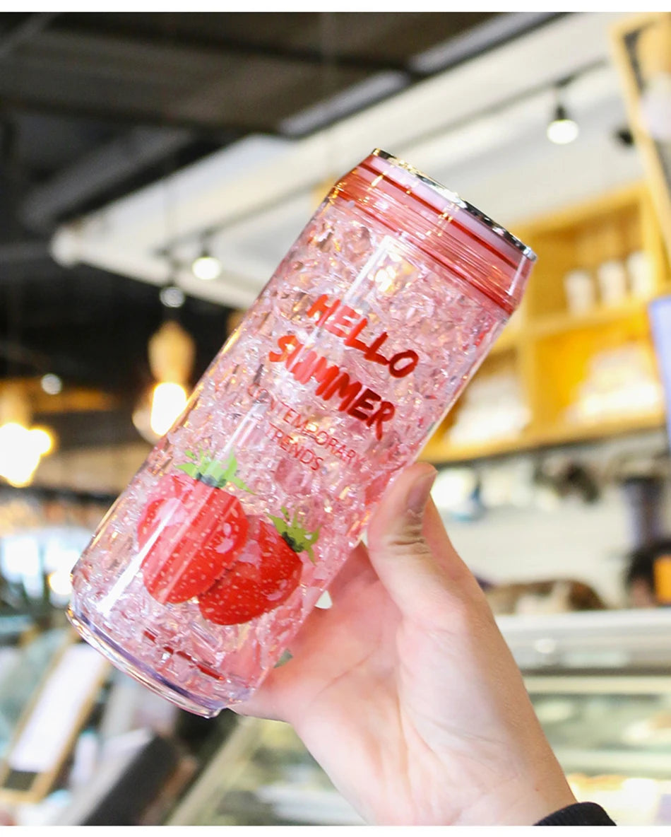 KawaiiCan Cute Plastic Water Bottle with Straw – Summer Ice Cup