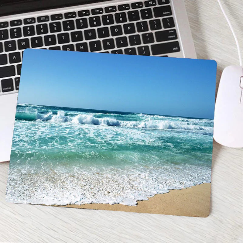 Tropical Breeze Beach Waves Gaming Mouse Pad – Palm Landscape Desk Mat | Anti-Slip Natural Rubber XXL Mouse Carpet for Office & Setup Aesthetic
