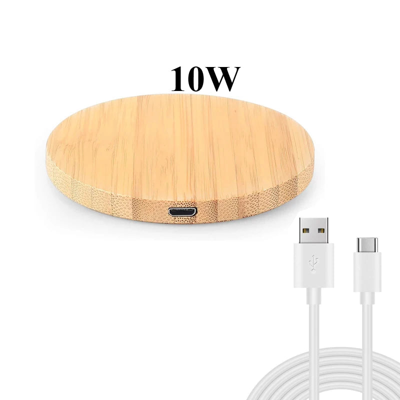 BambooCharge 15W Qi Wireless Charger – Bamboo Wood, USB-C for iPhone & Samsung