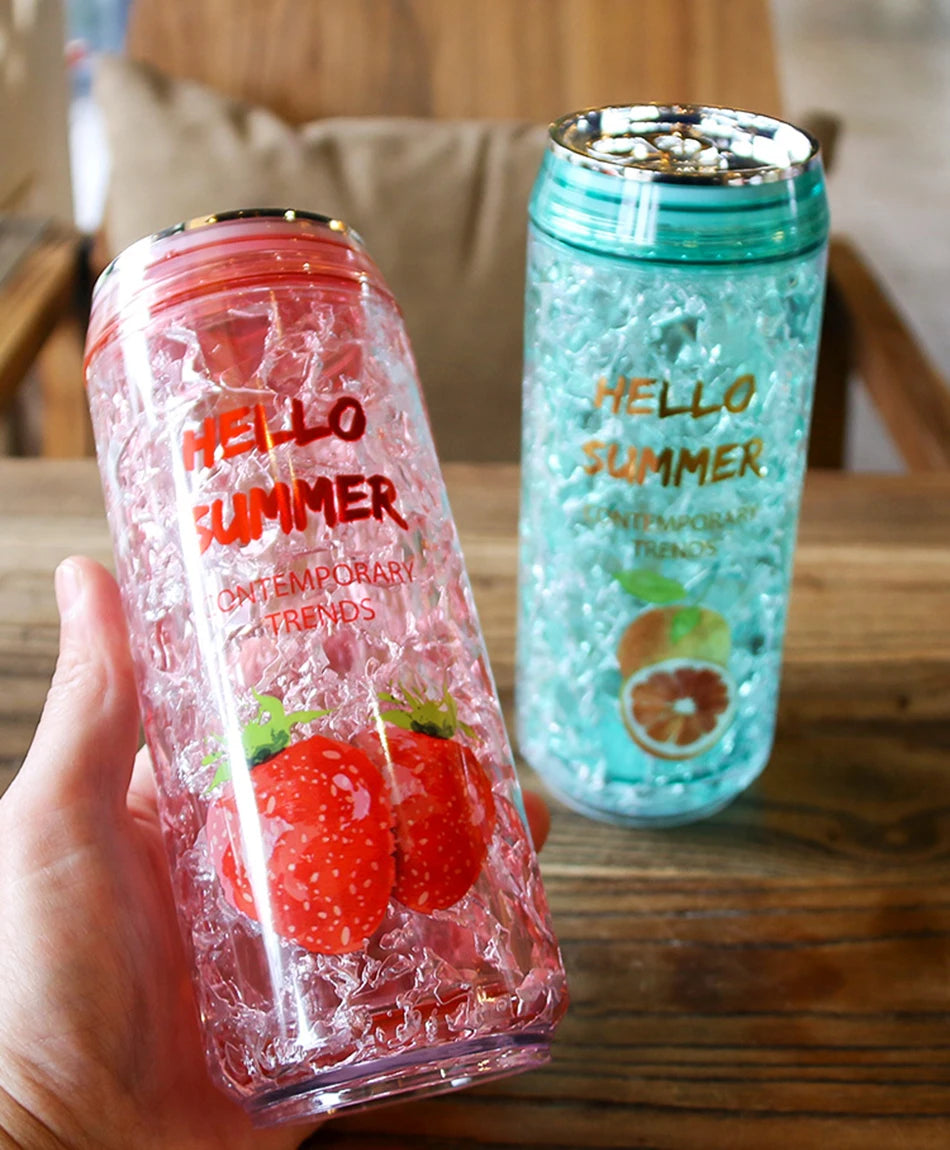 KawaiiCan Cute Plastic Water Bottle with Straw – Summer Ice Cup