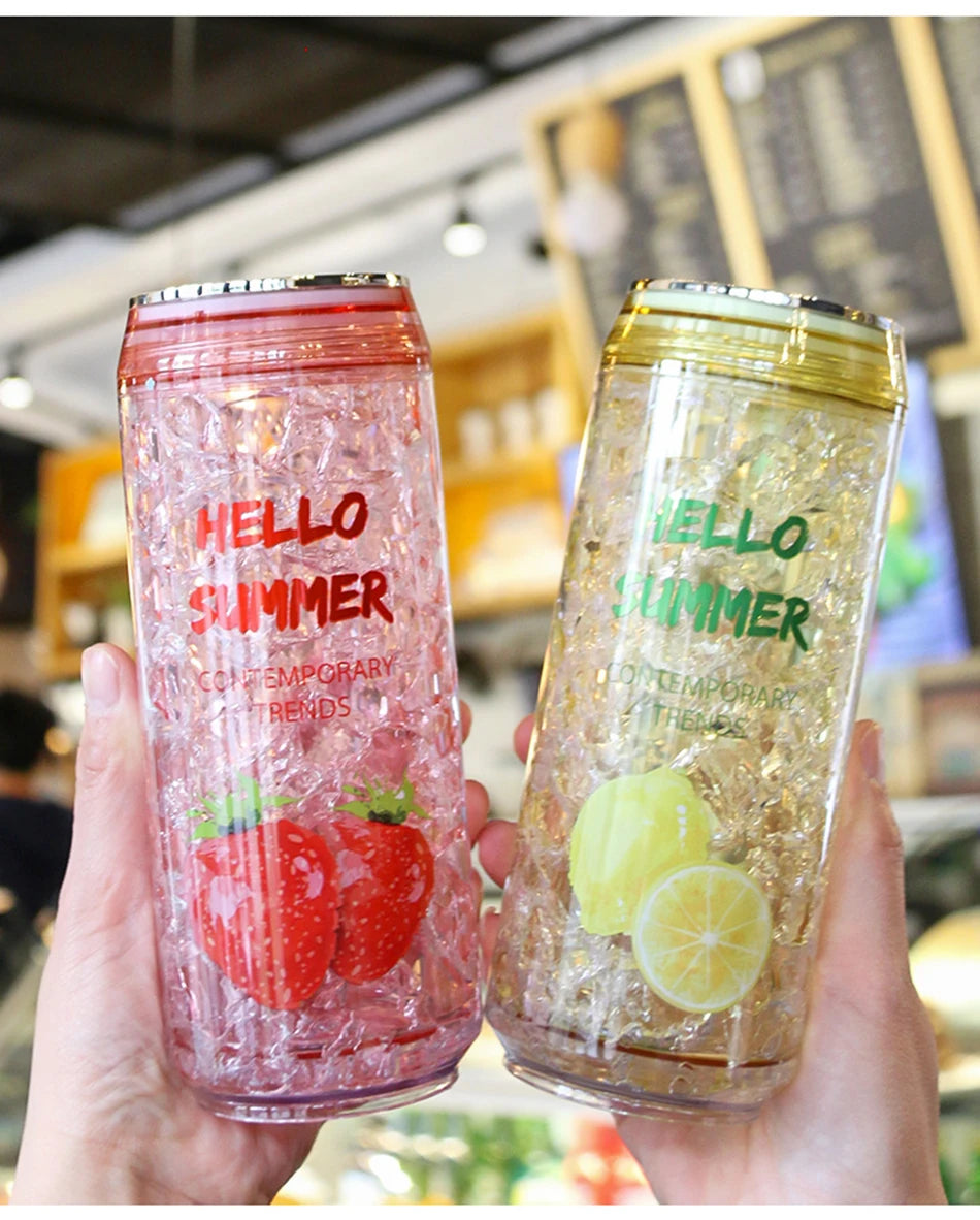KawaiiCan Cute Plastic Water Bottle with Straw – Summer Ice Cup