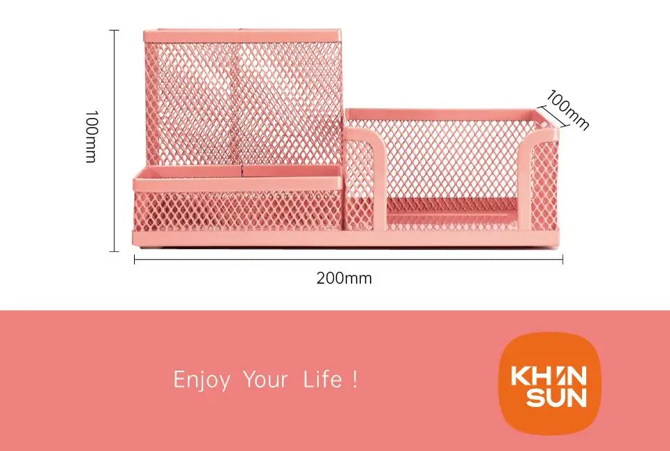 Mesh Desk Organizer Metal Office Storage Box with Compartment Stationery Holder Office Supplies