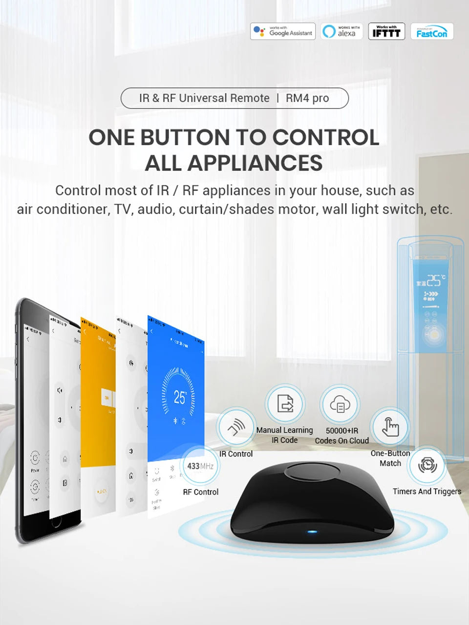 BroadLink RM4 Pro Smart Universal IR/RF Remote – WiFi, Alexa & Google Home