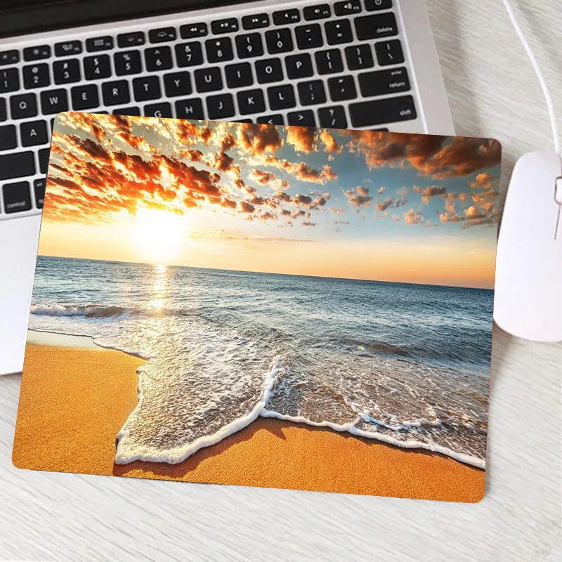 Tropical Breeze Beach Waves Gaming Mouse Pad – Palm Landscape Desk Mat | Anti-Slip Natural Rubber XXL Mouse Carpet for Office & Setup Aesthetic