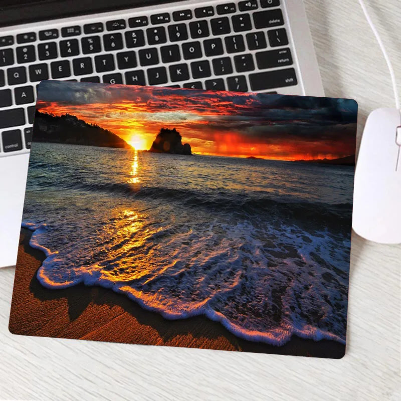 Tropical Breeze Beach Waves Gaming Mouse Pad – Palm Landscape Desk Mat | Anti-Slip Natural Rubber XXL Mouse Carpet for Office & Setup Aesthetic