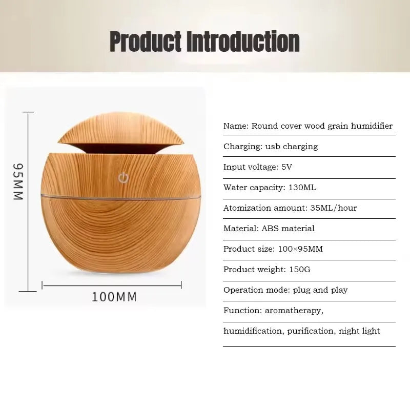 GrainMist USB Ultrasonic Cool Mist Aroma Diffuser – Wood Grain Essential Oil Humidifier & Air Purifier