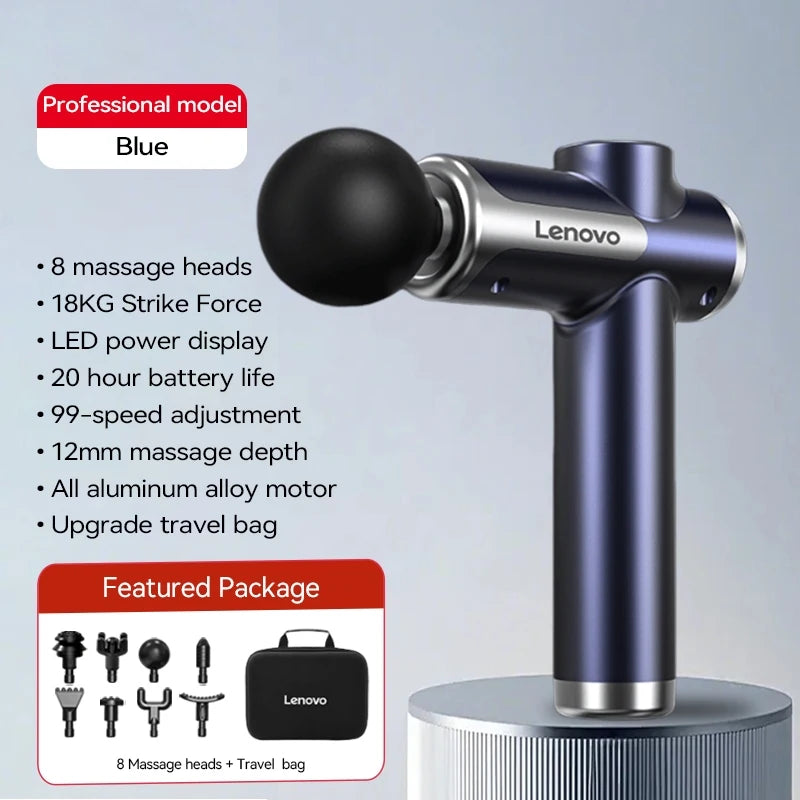 Lenovo Wireless Fascia Massage Gun – 8 Heads, Rechargeable for Neck, Back & Legs