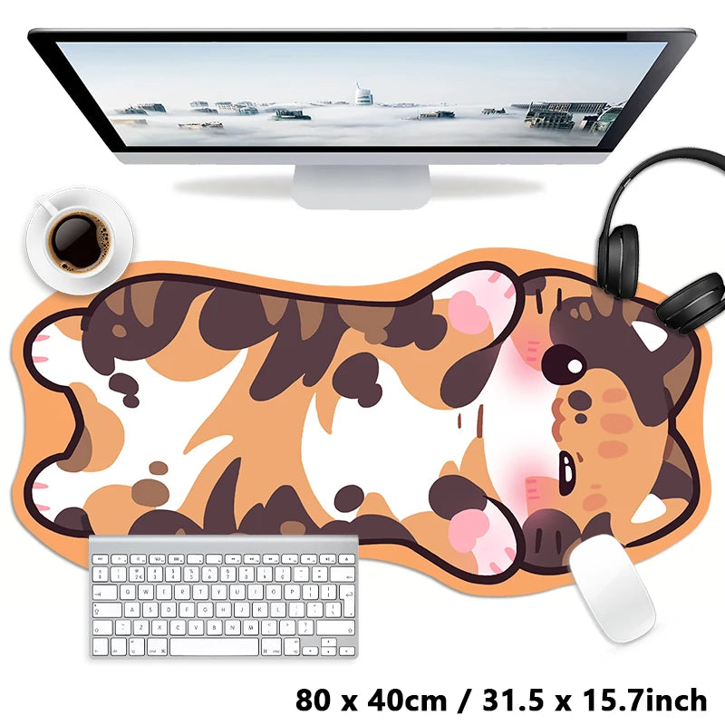 Kawaii Tortoiseshell Cat XXL Desk Mat – Pink & Black Cute Kitty Mouse Pad
