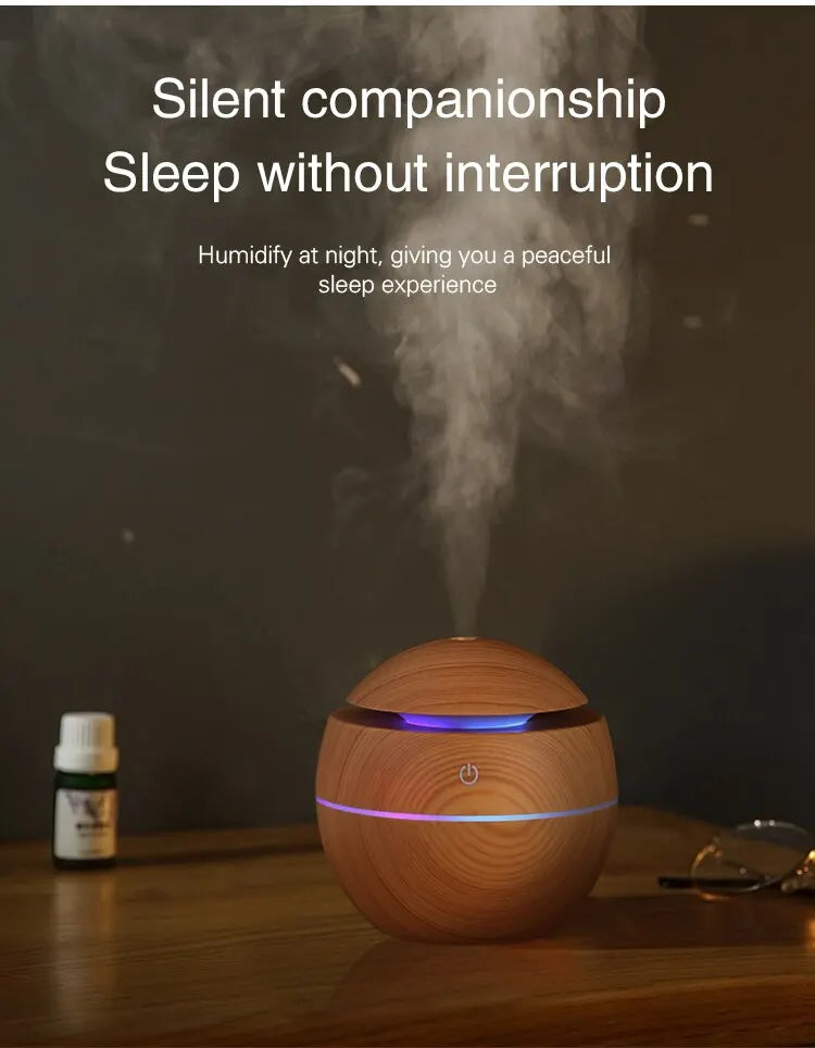 GrainMist USB Ultrasonic Cool Mist Aroma Diffuser – Wood Grain Essential Oil Humidifier & Air Purifier