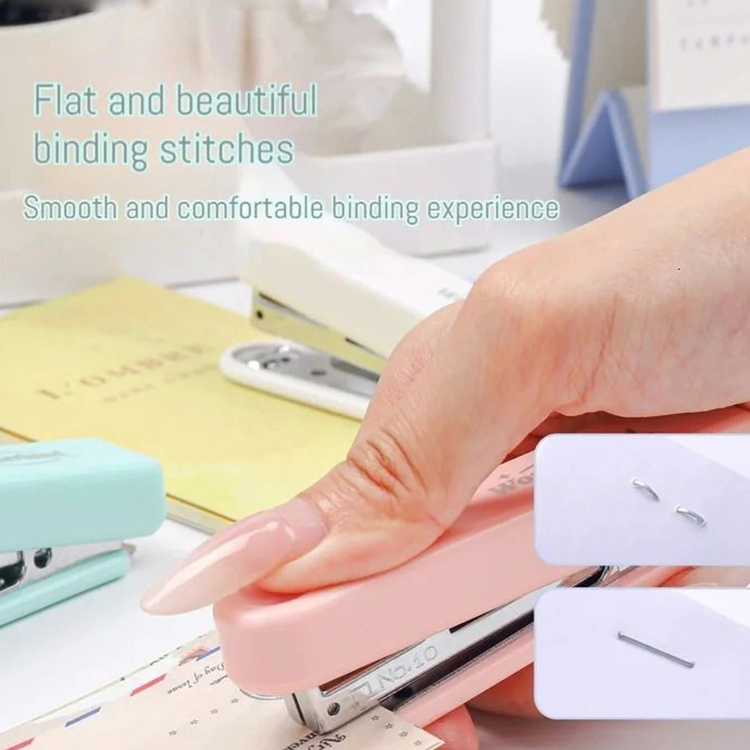 MacaronPress Pastel Thumb-Press Stapler – 10-Page Capacity