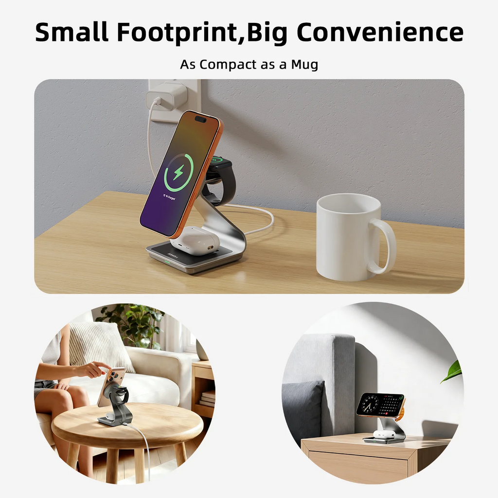 Bonola 3-in-1 Magnetic Wireless Charging Station – iPhone 17/16/15/14, Apple Watch & AirPods Pro