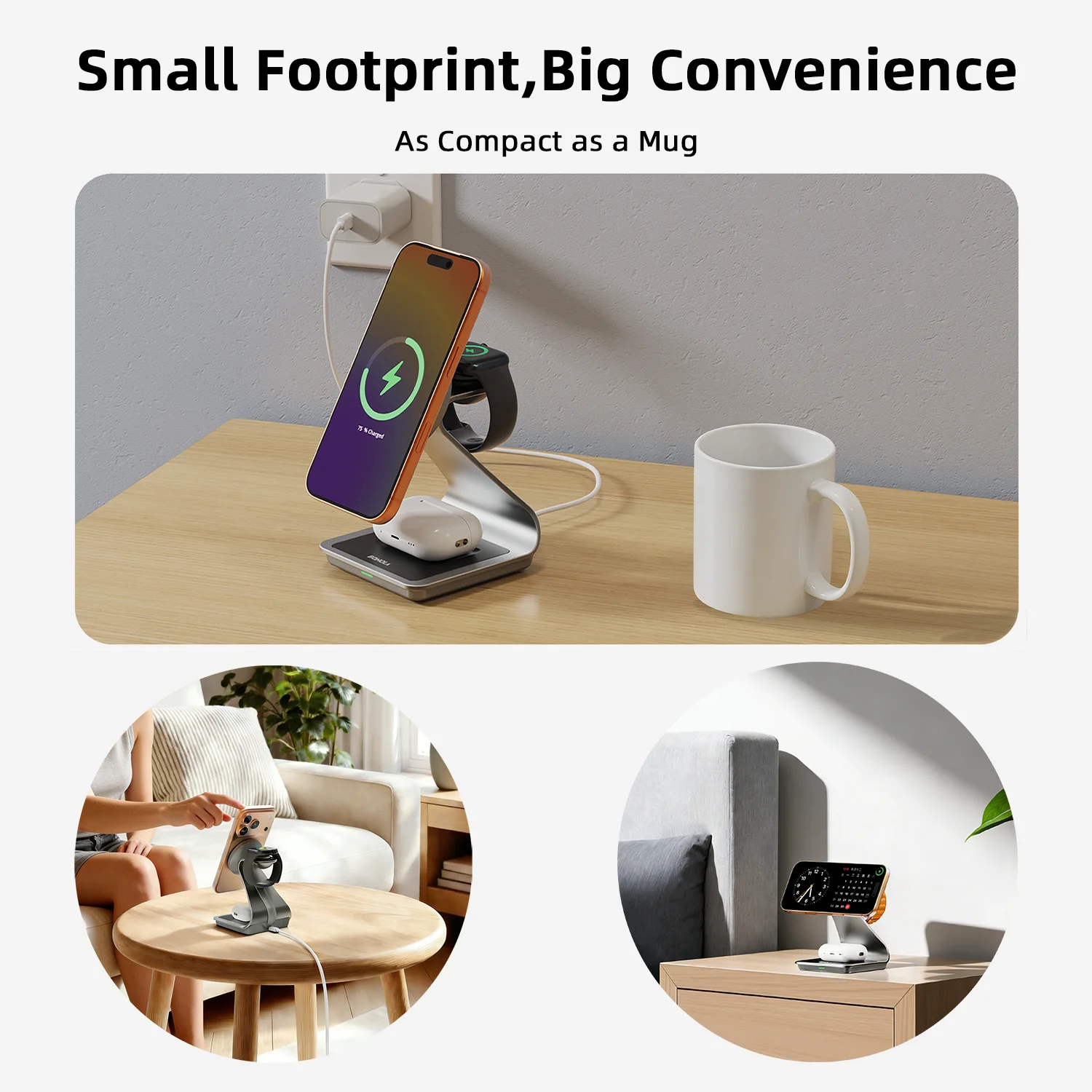 Bonola 3-in-1 Magnetic Wireless Charging Station – iPhone 17/16/15/14, Apple Watch & AirPods Pro