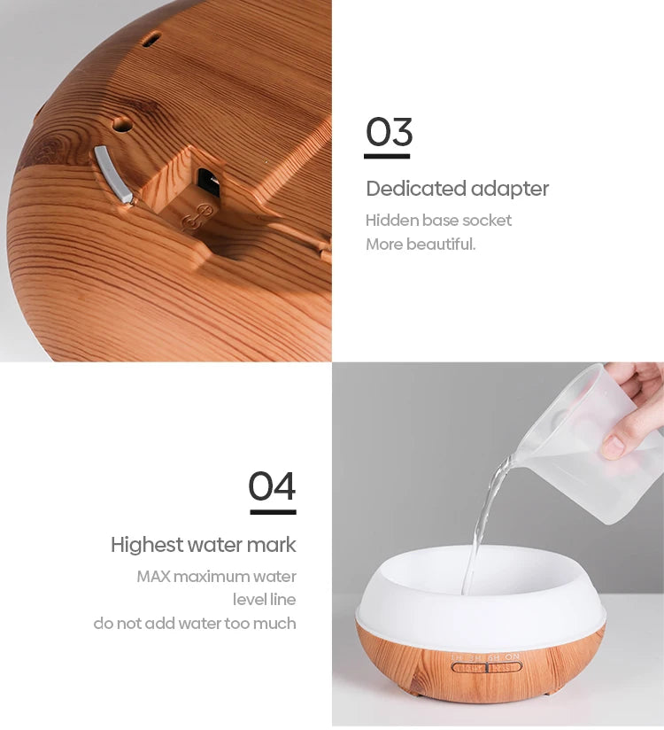 WoodMist 500ml Aromatherapy Essential Oil Diffuser – Remote Control, 7-Colour LED & Ultrasonic Humidifier