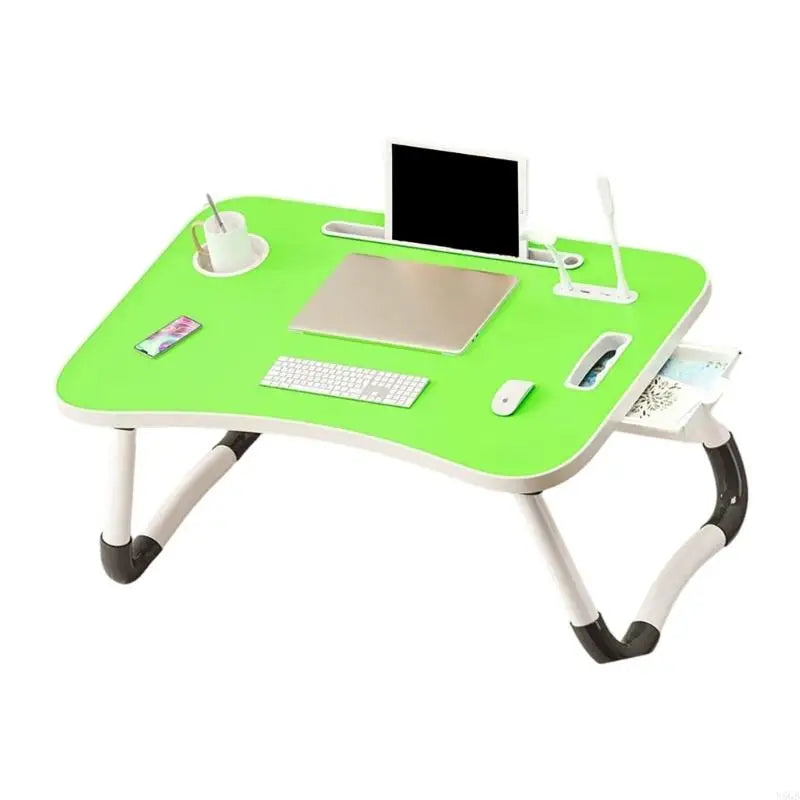 Foldable Computer Desk Featuring 4 USB Ports Mini Light Fan Cup Holder Side Drawer Card Slot Portable for Laptop Use on Bed Y5GB