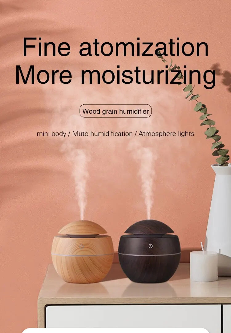 GrainMist USB Ultrasonic Cool Mist Aroma Diffuser – Wood Grain Essential Oil Humidifier & Air Purifier