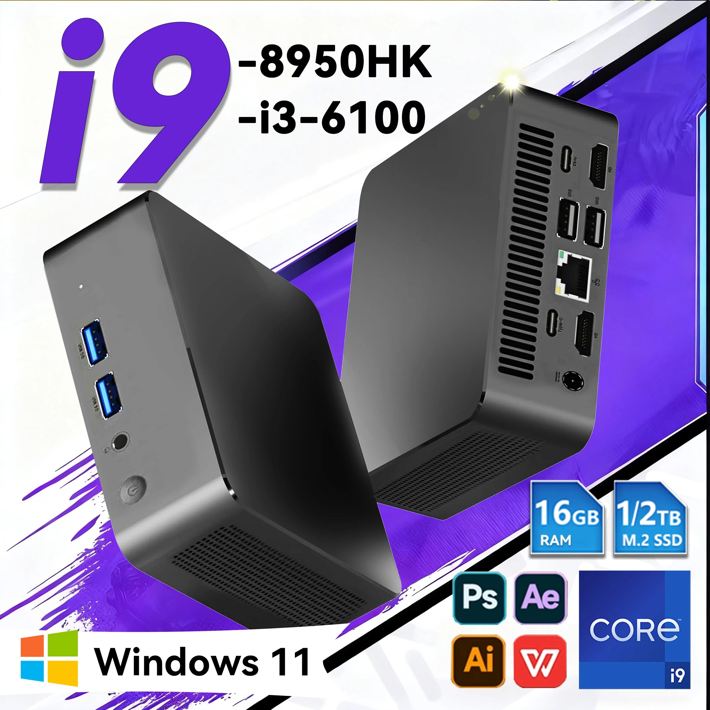 High-Performance Windows 11 Pro Mini Gaming PC – i9/i3, 16GB RAM, WiFi 6, 4K Support, SSD Storage (1TB/2TB)