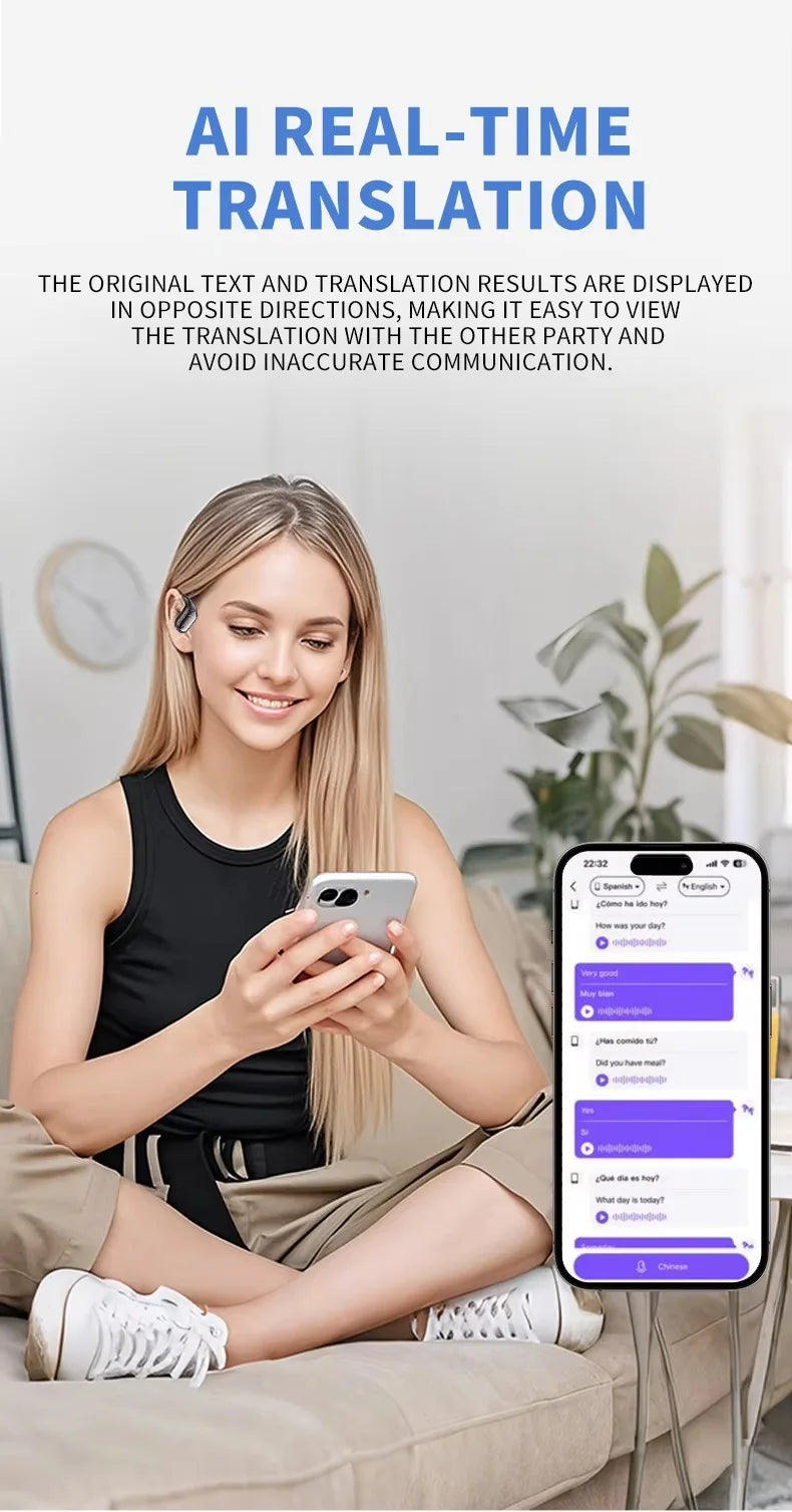 UYUXIO AI Translator Earbuds – 144 Languages Real-Time Translation, OWS Design