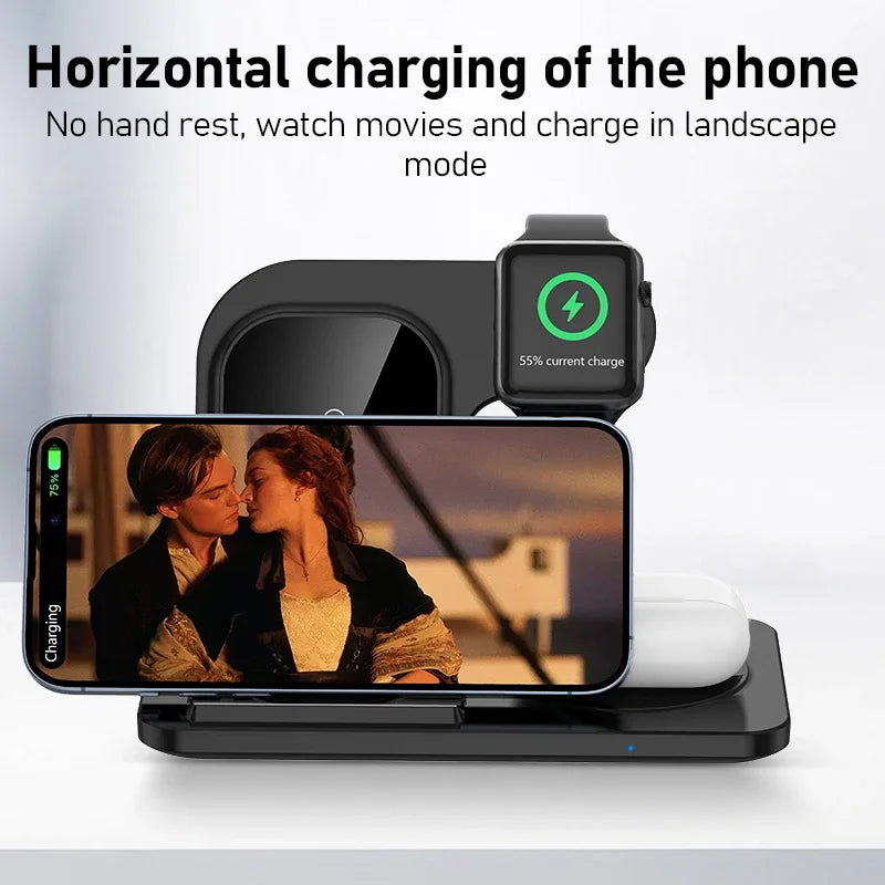FoldCharge Foldable Fast Wireless Charging Station – iPhone 16/15/14, Apple Watch & AirPods