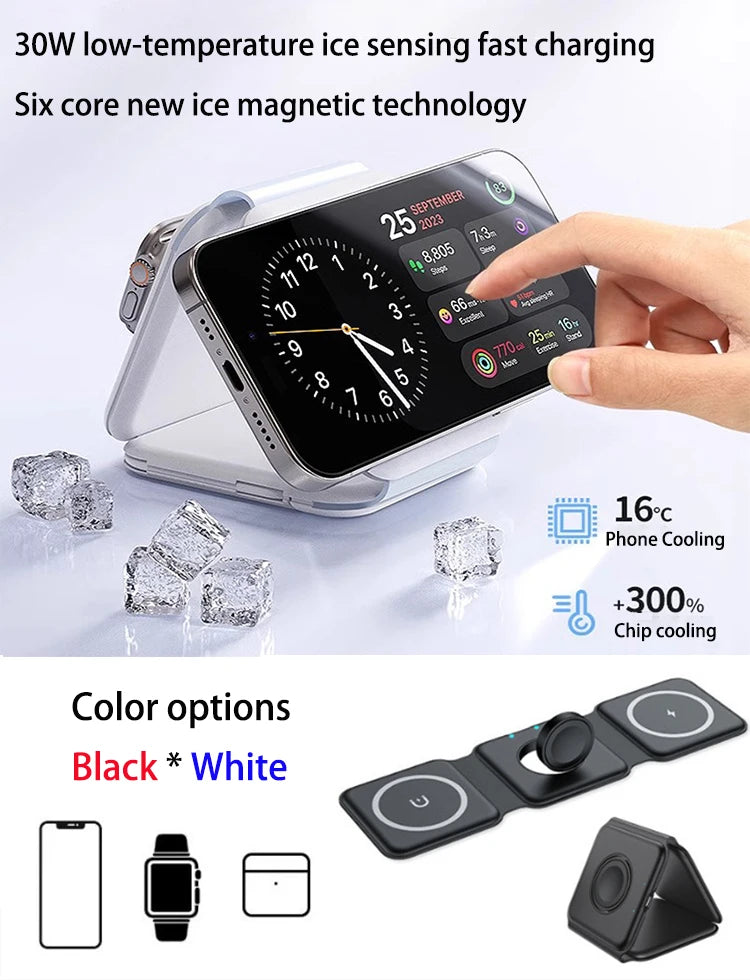 MagFold 3-in-1 Magnetic Wireless Charger – Qi2 30W Foldable Dock for iPhone, Watch & AirPods