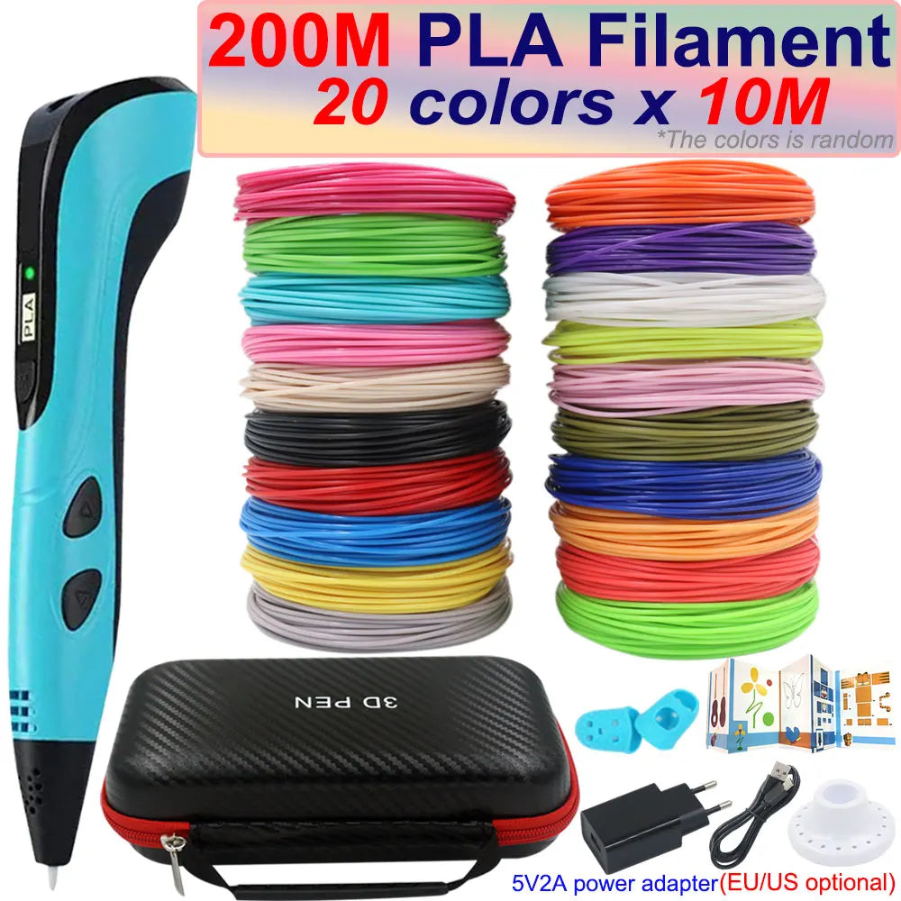 Kids 3D Pen with LCD Screen – 200M PLA Filament, Power Adapter & Travel Case