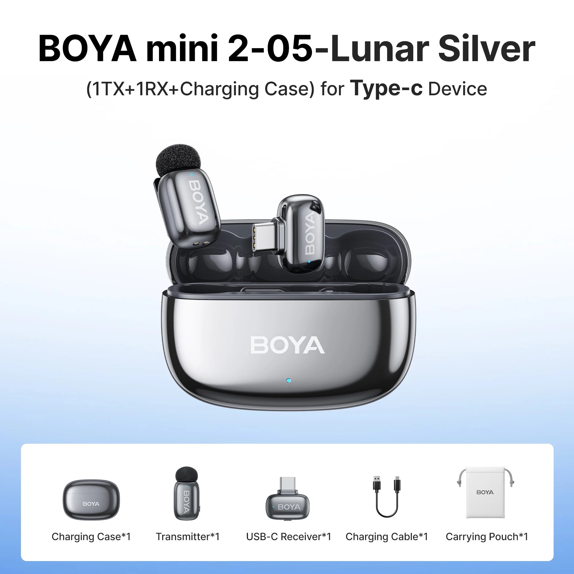 BOYA Mini 2 Wireless Lavalier Microphone – AI Noise Reduction for iPhone & Android