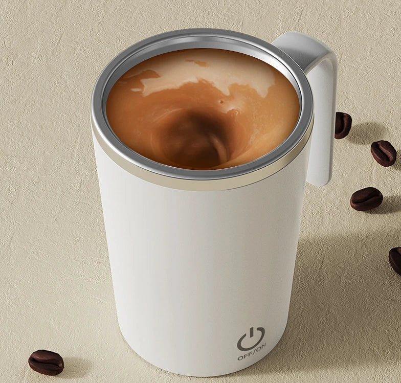 SpinSip Self-Stirring Magnetic Stainless Steel Mug – Auto Mixing Coffee Cup