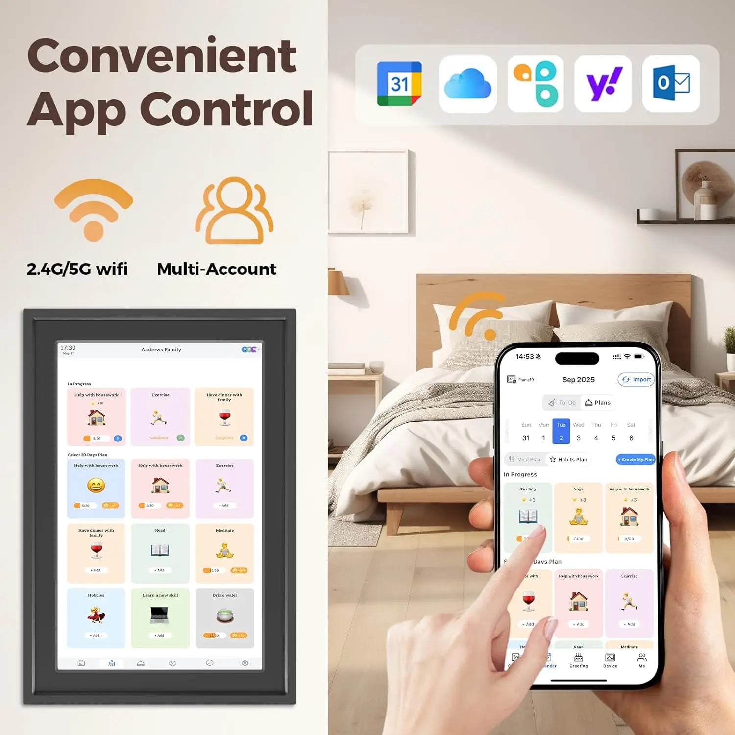 FotoFrame 10.1" Smart Digital Calendar & Photo Frame – Touchscreen Family Organiser with Voice & Auto-Rotate