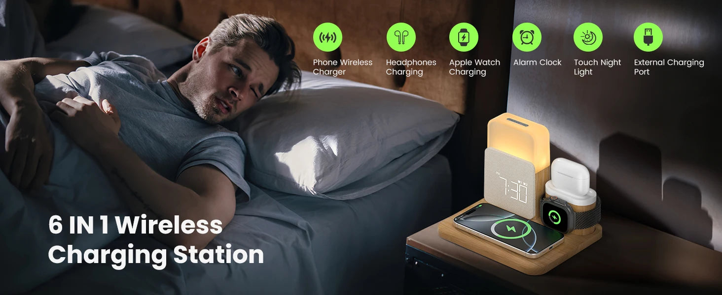 MagClock 7-in-1 MagSafe Alarm Clock – Wireless Charging for iPhone, Watch & AirPods