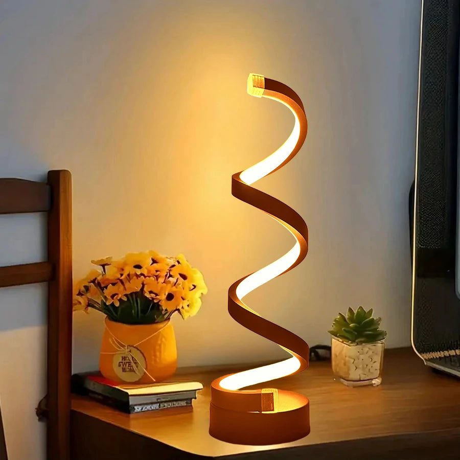 1pcs bedroom bedside lamp - 3-way dimmable touch light USB power supply, modern simple dimmable spiral bedside lamp