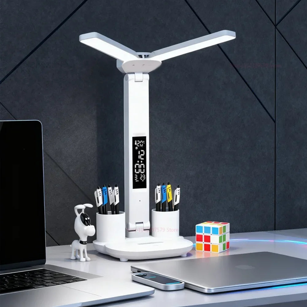 Double Headed Eye Protection Table Lamp LED Rechargeable Dimmable Desk Light Smart Display For Study Reading Bedside Night Light