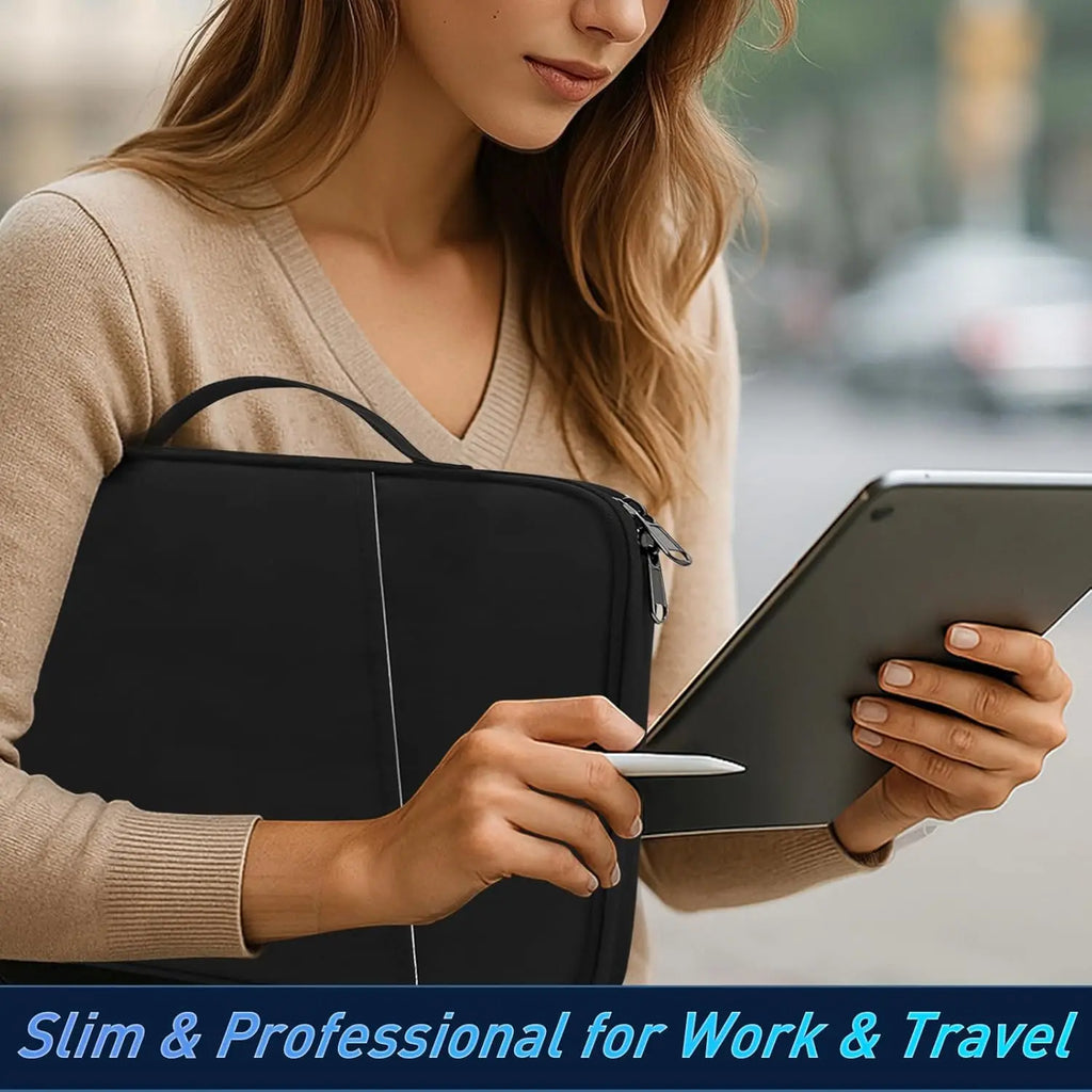 Tablet Sleeve Case with Handle – Fleece-Lined Waterproof Travel Bag with Accessory Pocket