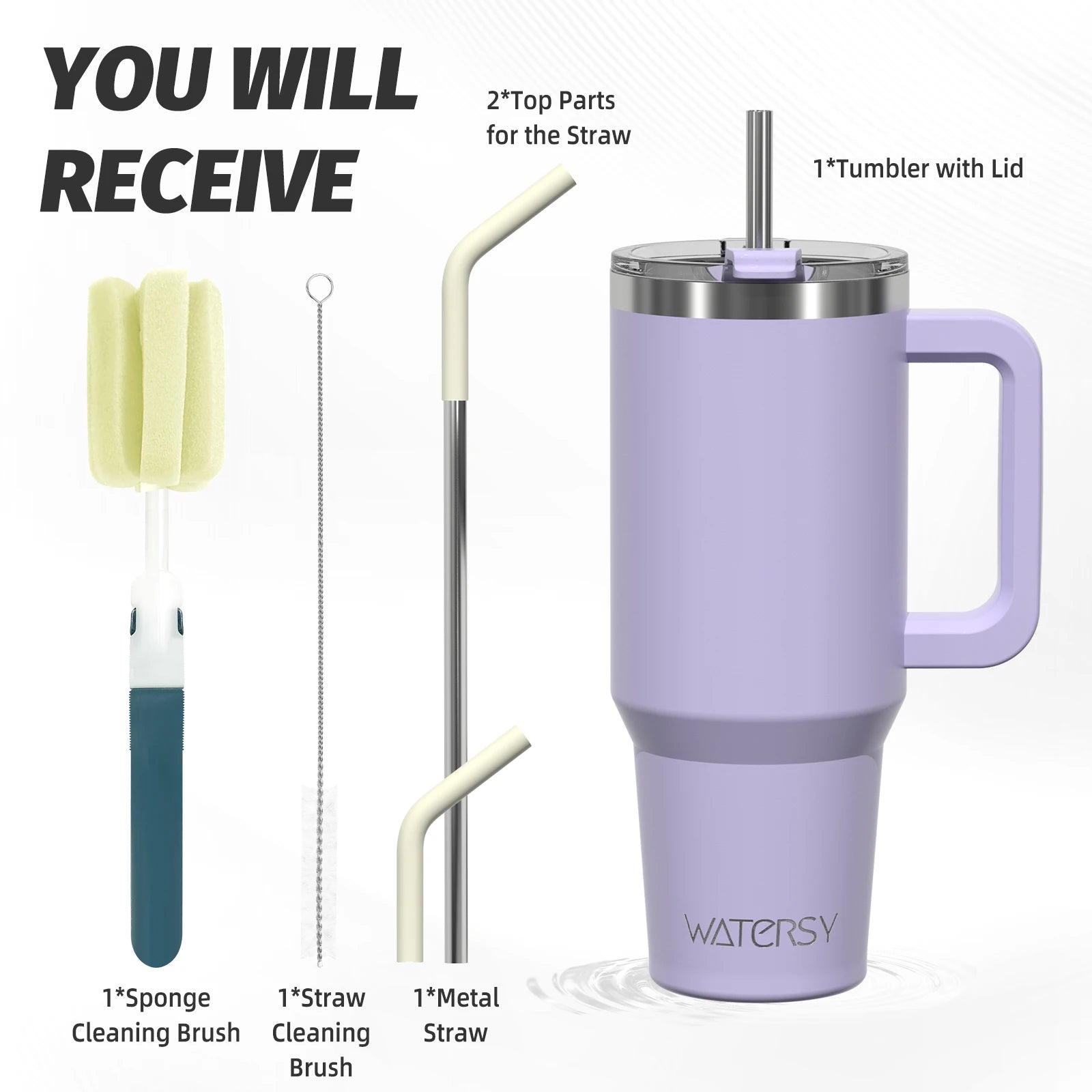 WATERSY Stainless Steel Tumbler with Straw – 20oz / 30oz / 40oz Vacuum Insulated
