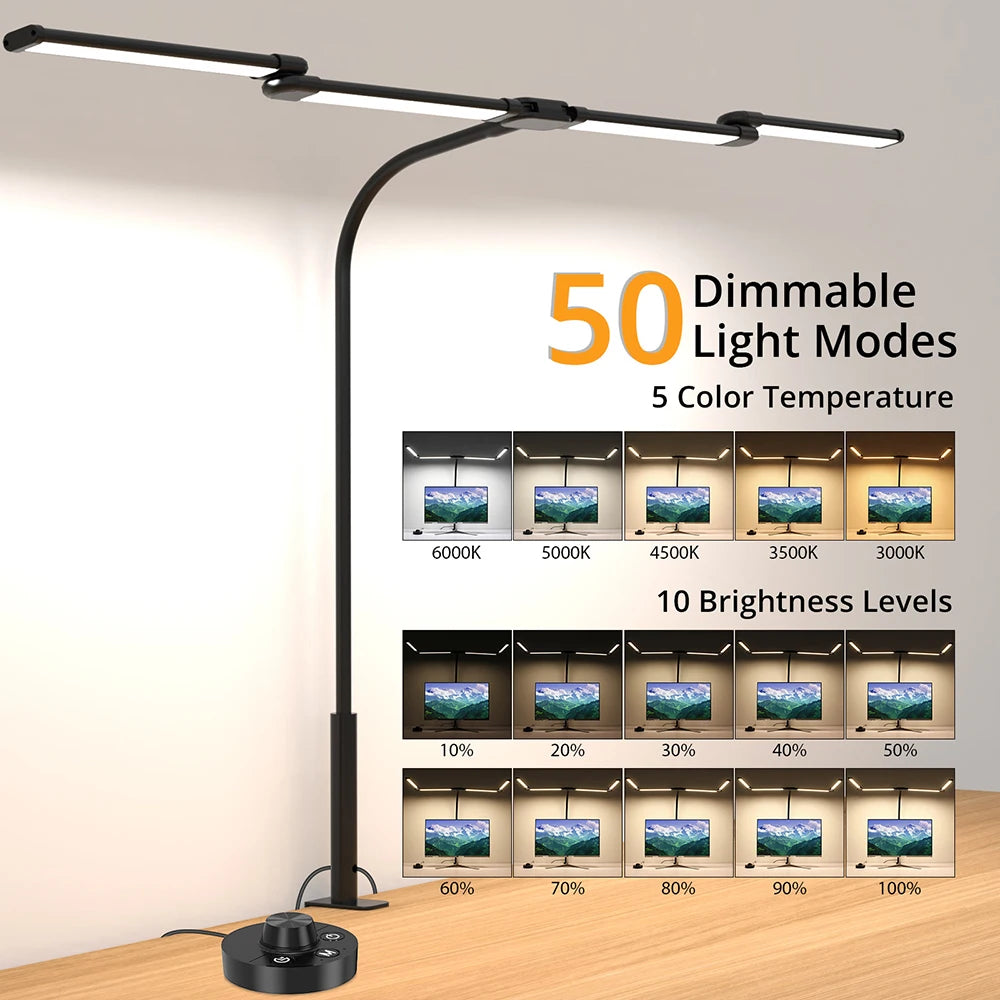 LED Architect Desk Lamp with Clamp – Adjustable Swing Arm Task Light | Eye-Care Dimmable Study & Office Lamp for Home Workstation